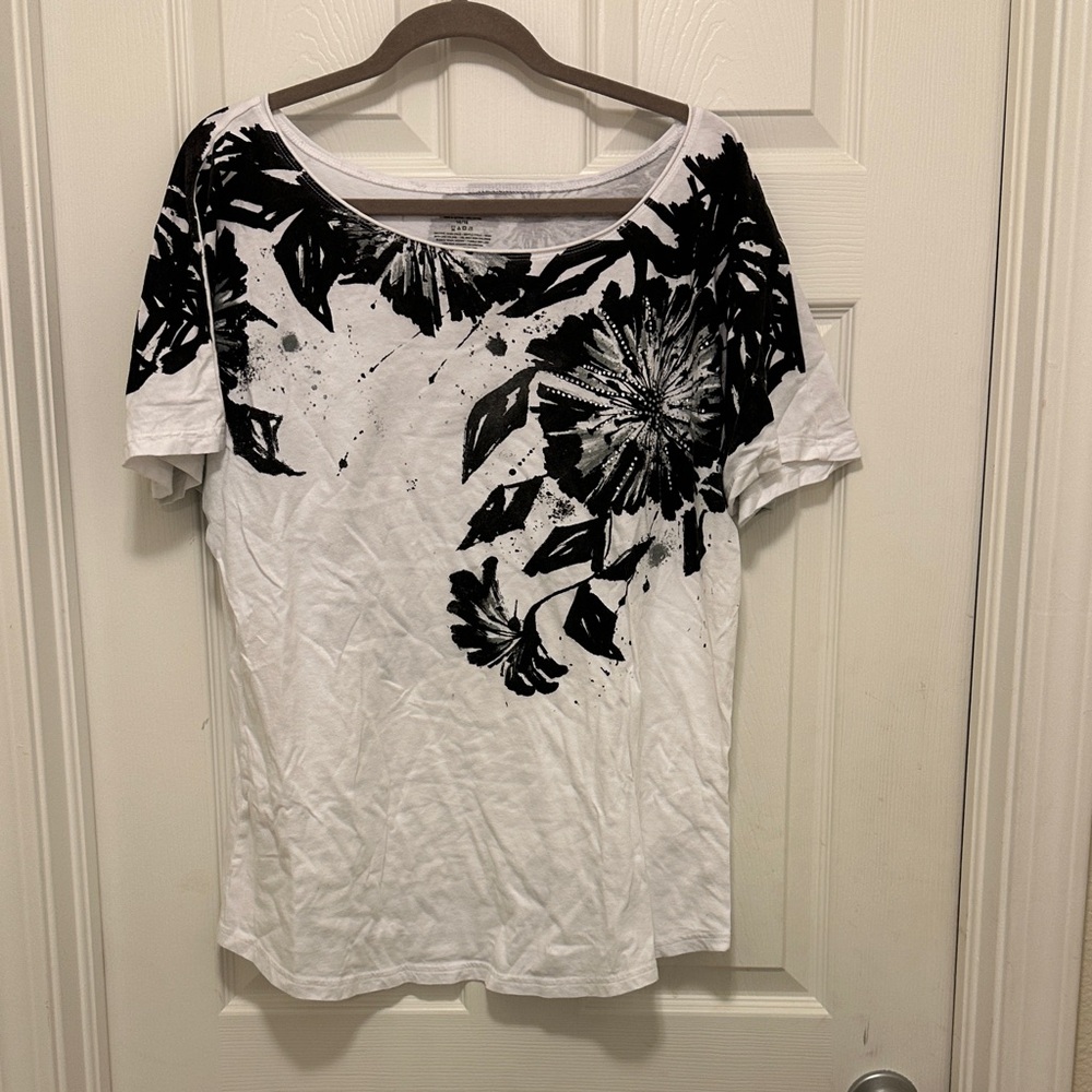 Lane Bryant Black and White Floral Tee